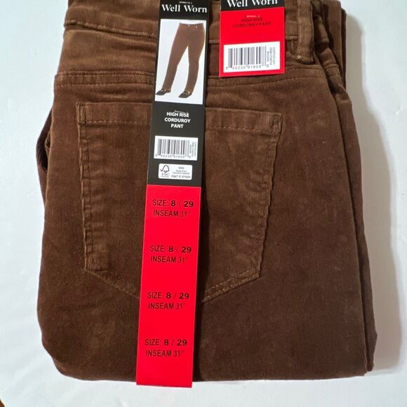 NWT WELL WORN Corduroy Pants Women’s Sz 8 Brown High Rise Straight Leg Stretch - Picture 1 of 8